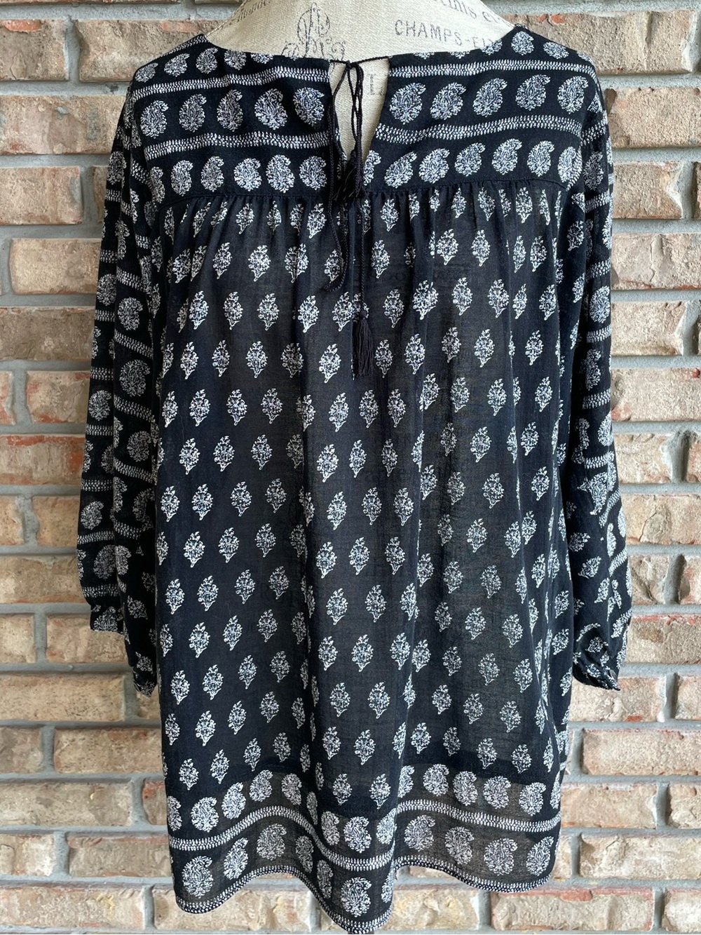 Madewell Black Printed Peasant Tunic with White Motifs 100% Cotton.